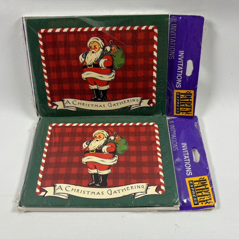 Hallmark Santa Claus Christmas Gathering Invitations 16 Total Red Plaid